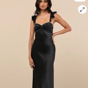 Lulu's Black Lace-up Satin Gown